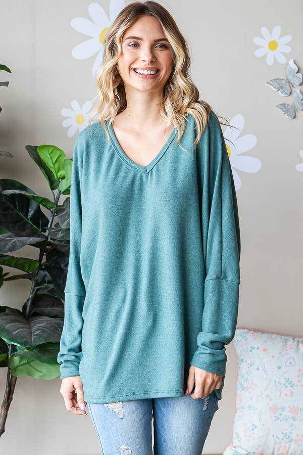 Brushed Knit Oversized V-neckline Top in Plus- HTP12355