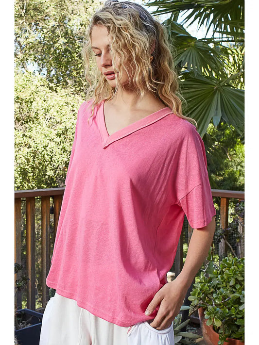 Short Sleeve Stone Washing Knit Top