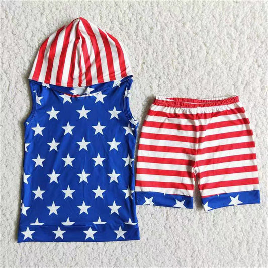 Stars hoodie stripe shorts boy 4th of july