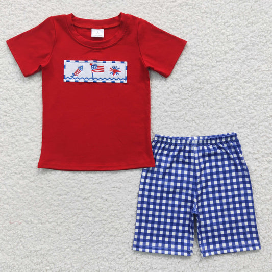 Flag firework embroidery boy 4th of july