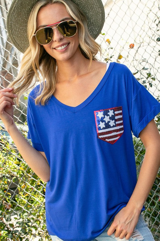 4TH OF JULY FLAG POCKET TOP