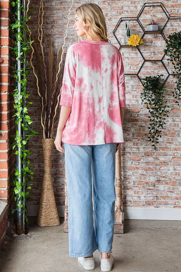 Tie Dye Basic Top with Stitching Detail