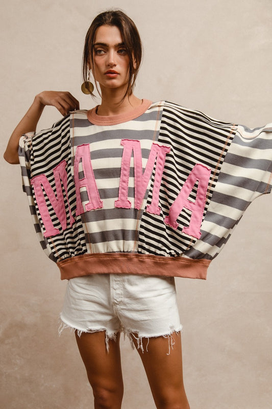 Mama Letter Patches Stripes