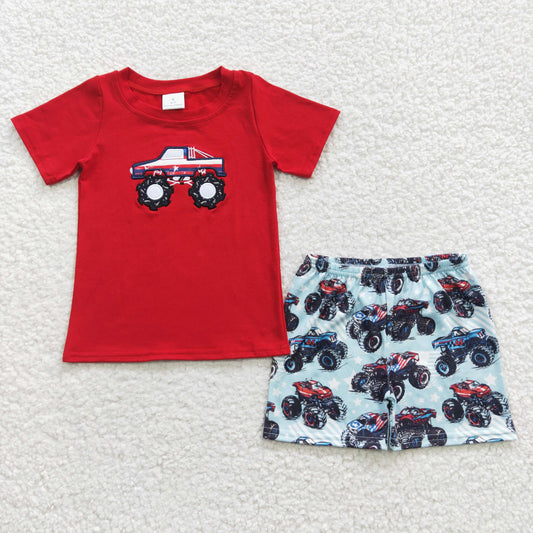 Truck embroidery shirt shorts kids boy clothes