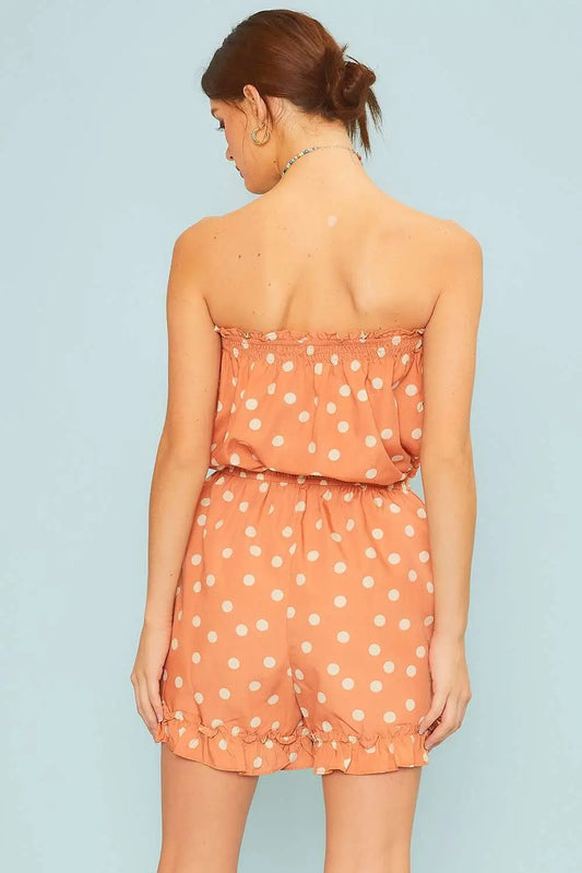 Side Pocket Polkadot Print Romper