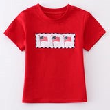 Red patriotic flag applique boy top