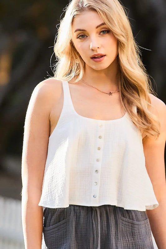 Button Down Solid Tank Top