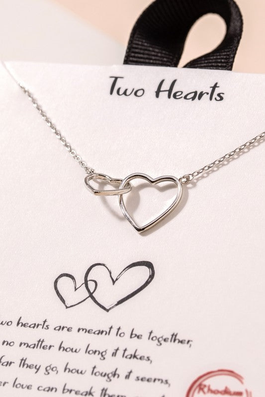 Double Interlocked Hearts Charm Necklace